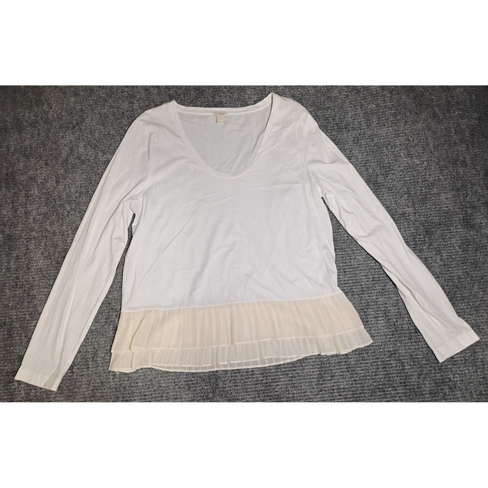 J. Crew Women's Blouse With Double Ruffle Chiffon Hem Scoop Neck Size Large
